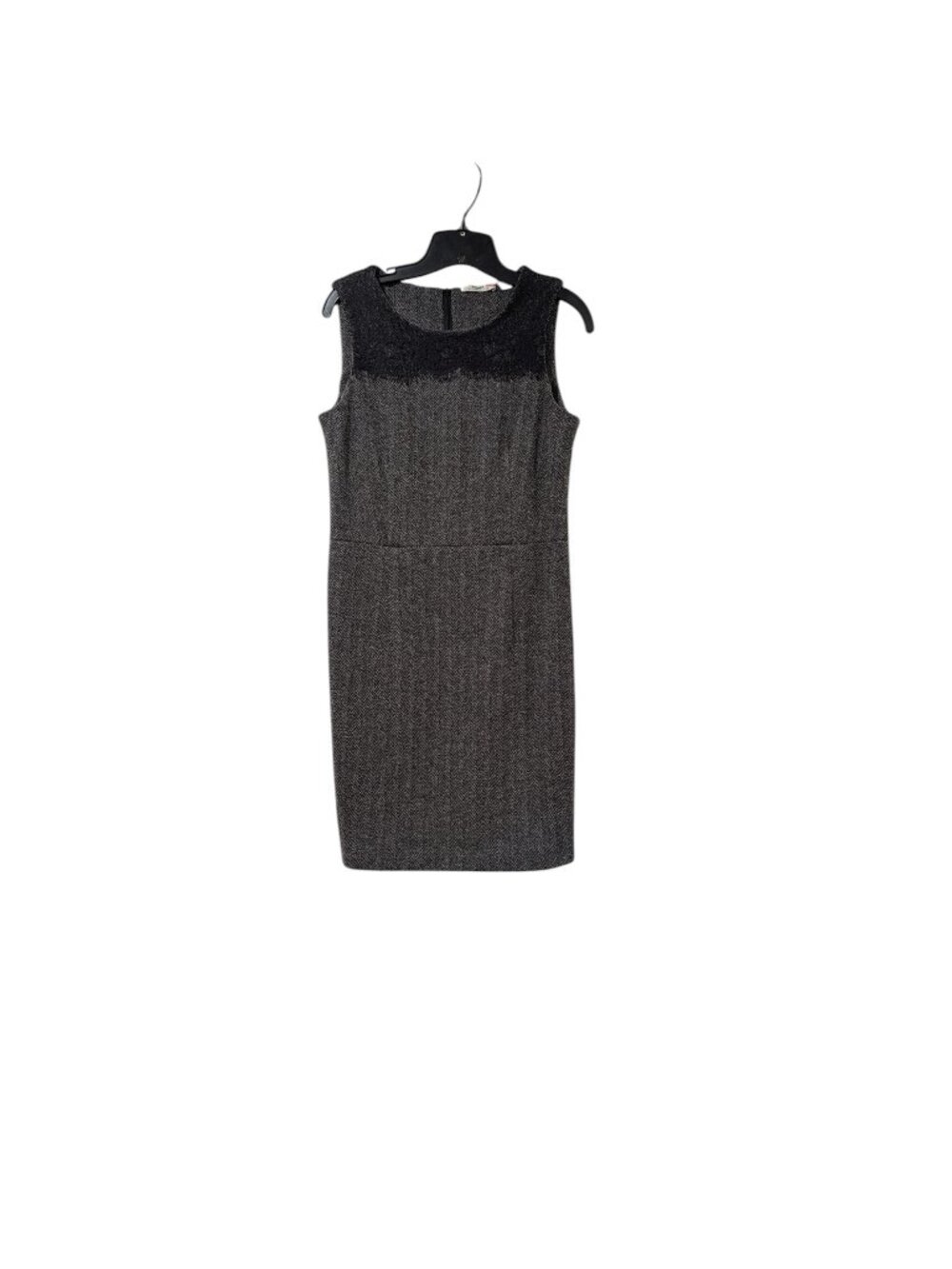 Mexx Metropolitan Gray Tweed Lace Neckline Sheath Dress Elegant Career Wear Sz M